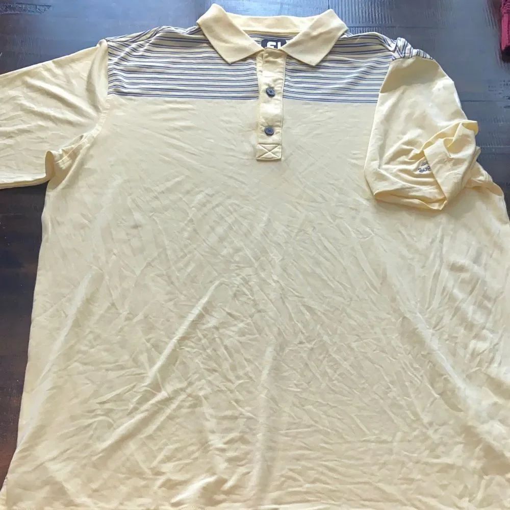Men's golf Foot Joy Yellow and blue Striped Polo Shirt size Large
